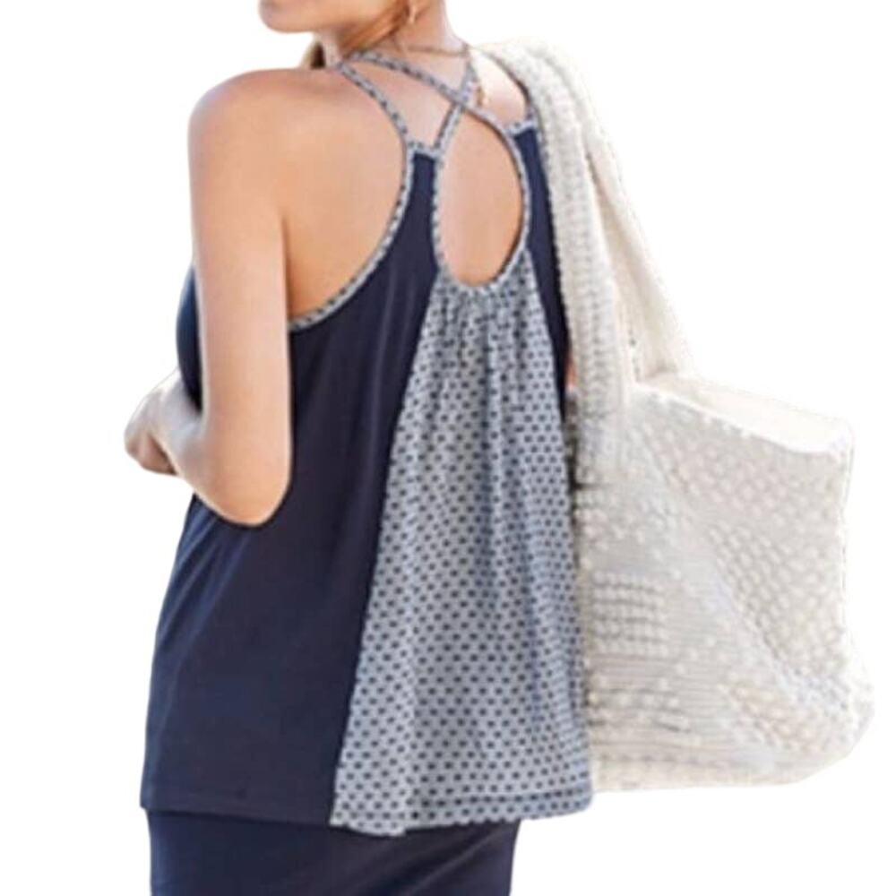 CAbi 5202 Navy Blue Cross Back Loose Fit Thin Strap Keyhole Back Tank Top S